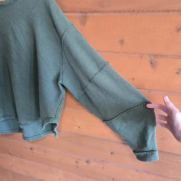 Free People We The Free Total Eclipse Tee Eden Green Ribbed Drop Shoulder S Boho - Picture 6 of 7